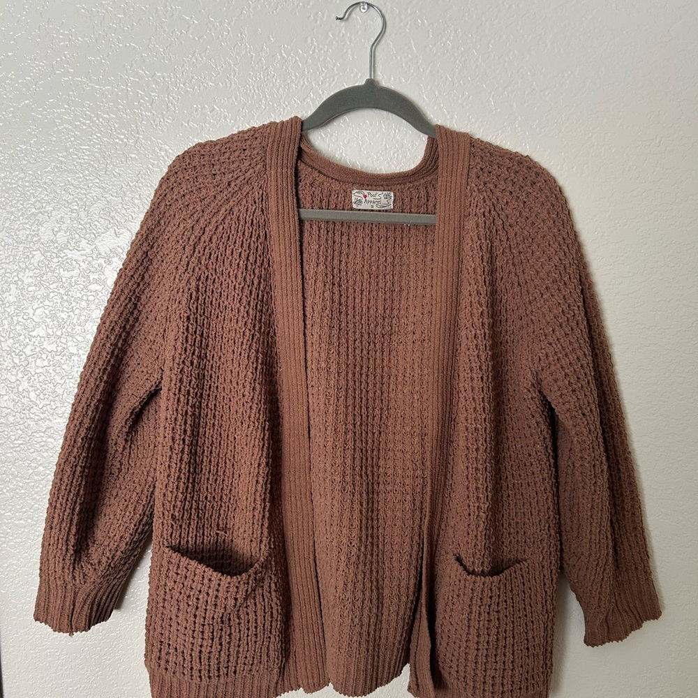 Poof! Brown Chunky Knit Cardigan Sweater